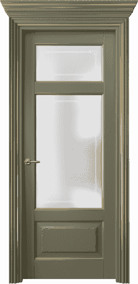 Дверь межкомнатная 6222 БОТП Сатинированное стекло Вензель. Цвет Бук оливковый тёмный с позолотой. Материал  Массив бука эмаль с патиной. Коллекция Royal. Картинка.