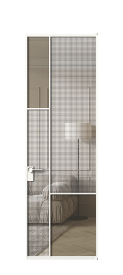 Межкомнатная дверь Mosaic АЛПЛ041.13 Алюминий Белый Mesh silver + Бронза прозрачное триплекс Цена 7800 #CURRENCY# | Volhovec