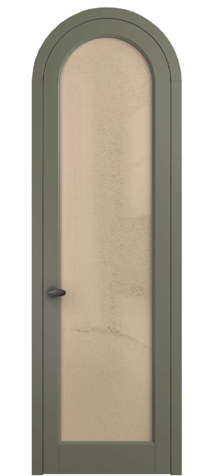 Межкомнатная дверь Palazzo 6814 Матовый оливковый тёмный Фактурное оранжевое стекло "Лёд", триплекс Цена 7000 Br | Volhovec