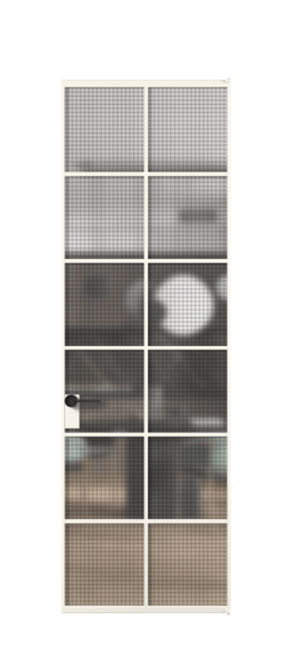 Алюминиевая дверь АЛПЛ040.05 Алюминий пудровый белый Декоративное стекло с сеткой "Mesh silver", триплекс Цена 7210  | Volhovec