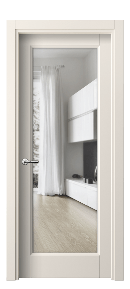 Межкомнатная дверь Галант 1402 ПЭТ кремово-белый Прозрачное стекло Цена 1510 Br | Volhovec