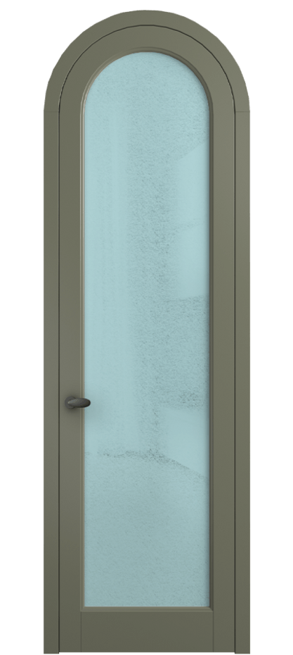 Межкомнатная дверь Palazzo 6814 Матовый оливковый тёмный Фактурное голубое стекло "Лёд", триплекс Цена 7000 Br | Volhovec
