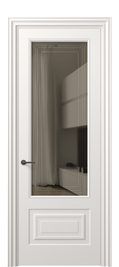 Межкомнатная дверь Mascot 8442 Матовый пудровый белый Прозрачное бронзовое стекло с гравировкой "Грани", триплекс, 7 мм Цена 3320 Br | Volhovec