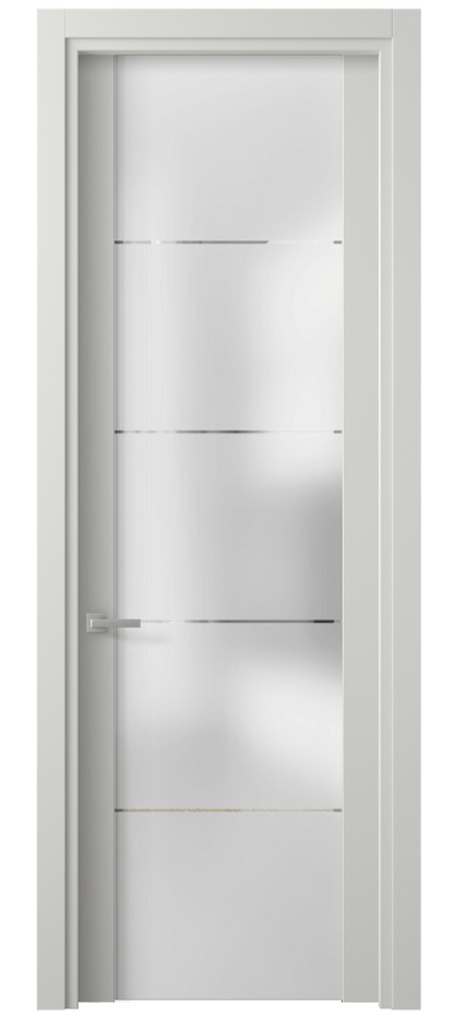 Межкомнатная дверь Планум 4114 Матовый светло-серый Сатинированное стекло с гравировкой «КВАДРО», триплекс Цена 3220 Br | Volhovec