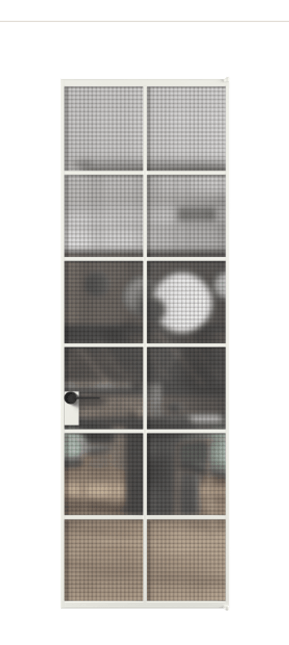 Алюминиевая дверь АЛПЛ040.05 Алюминий светло-серый Декоративное стекло с сеткой "Mesh silver", триплекс, 6 мм Цена 6511  | Volhovec