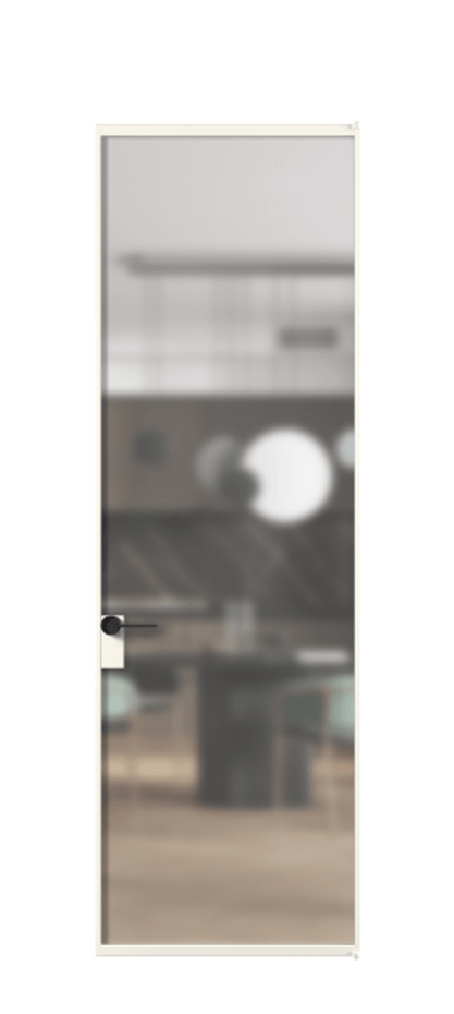 Алюминиевая дверь АЛПЛ040.01 Алюминий пудровый белый Сатинированное стекло "Matelux Crystal Vision", калёное, матовое, каленое 6 мм Цена 7480  | Volhovec