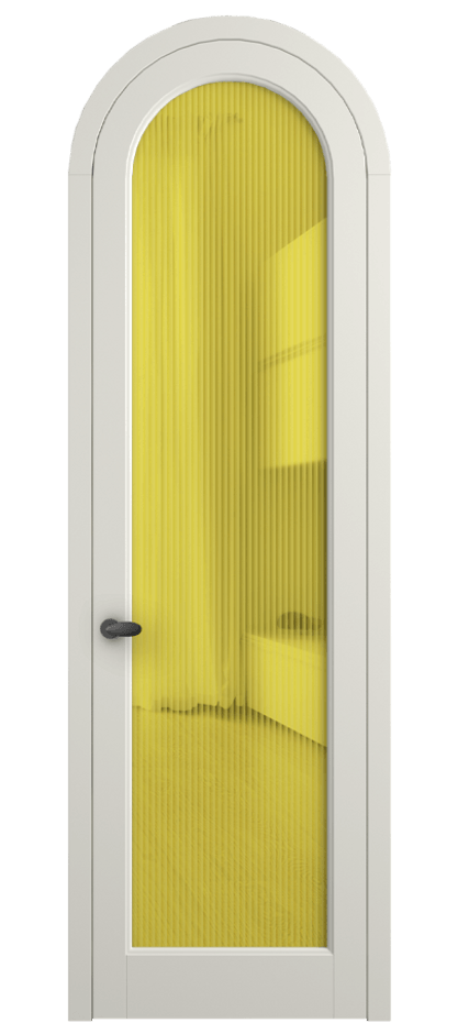 Межкомнатная дверь Palazzo 6814 Матовый жемчужный Рифлёное жёлтое стекло "Moru", триплекс Цена 7100 Br | Volhovec