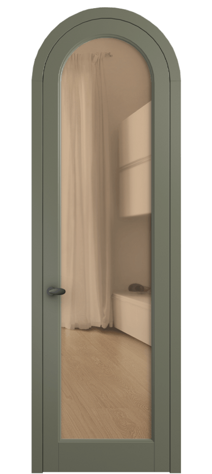 Межкомнатная дверь Палаццо 6814 Матовый оливковый тёмный Прозрачное оранжевое стекло, триплекс Цена 6700 Br | Volhovec