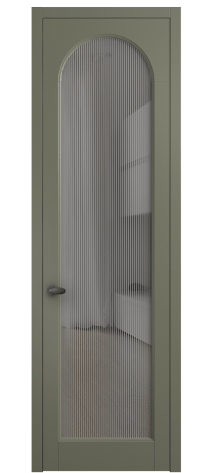 Межкомнатная дверь Палаццо 6804 Матовый оливковый тёмный Рифлёное серое стекло "Дюна", триплекс Цена 5500 Br | Volhovec