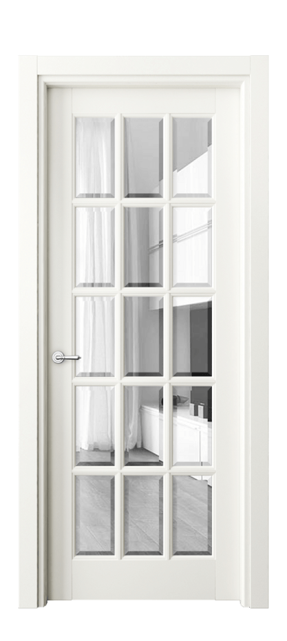 Дверь межкомнатная Тоскана Грильято 6311 Матовый жемчужный Прозрачное стекло с фацетом Гладкий наличник МЖМ Цена 6250 Br Наличники уже входят в базовый комплект. Фабрика дверей Волховец 8 (800) 551 43 19 Межкомнатная дверь Тоскана Грильято 6311 Матовый жемчужный Прозрачное стекло с фацетом Цена 6250 Br | Volhovec