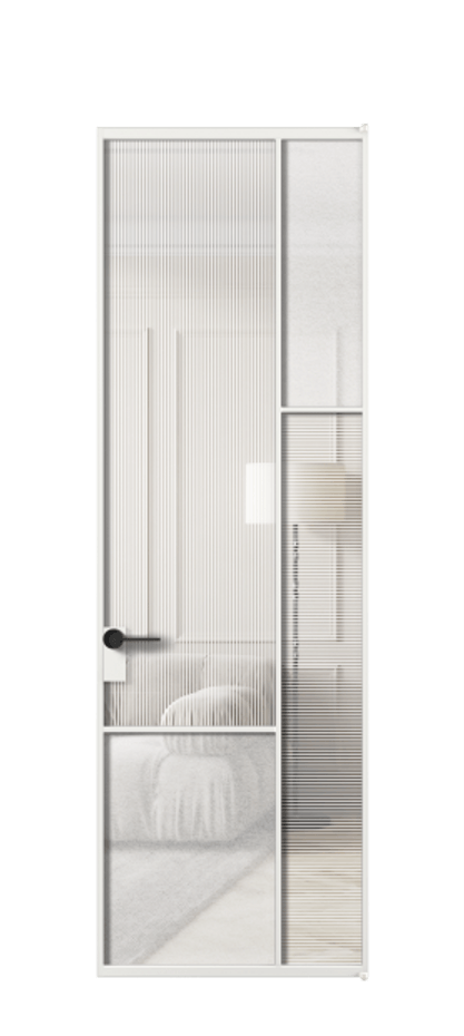 Межкомнатная дверь Mosaic АЛПЛ041.12 Алюминий белоснежный Рифлёное стекло "Дюна", триплекс, 6 мм + Фактурное стекло "Лёд", триплекс Цена 9300 Br | Volhovec