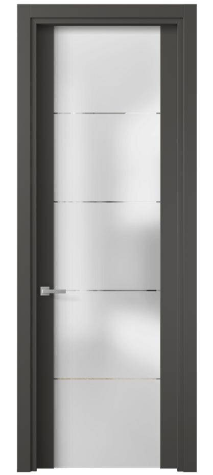 Межкомнатная дверь Planum 4114 ПЭТ графитовый Сатинированное стекло с гравировкой «КВАДРО», триплекс Цена 2021 Br | Volhovec