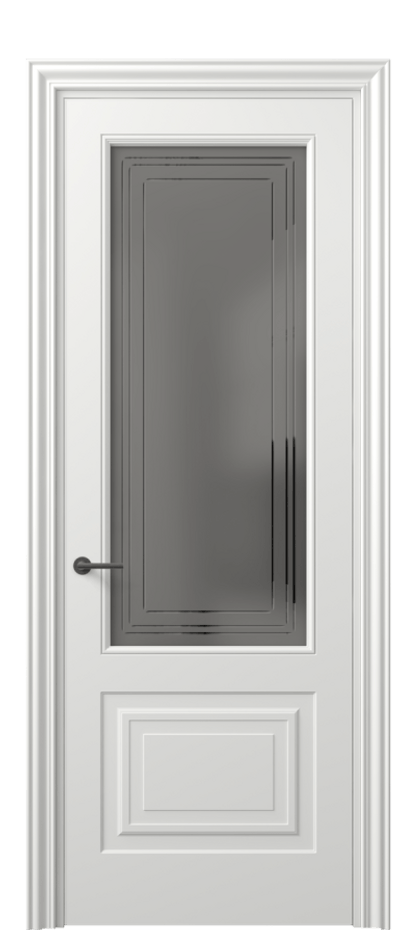 Межкомнатная дверь Маскот 8452 Матовый светло-серый Сатинированное серое стекло с гравировкой "Грани", триплекс Цена 4590 Br | Volhovec