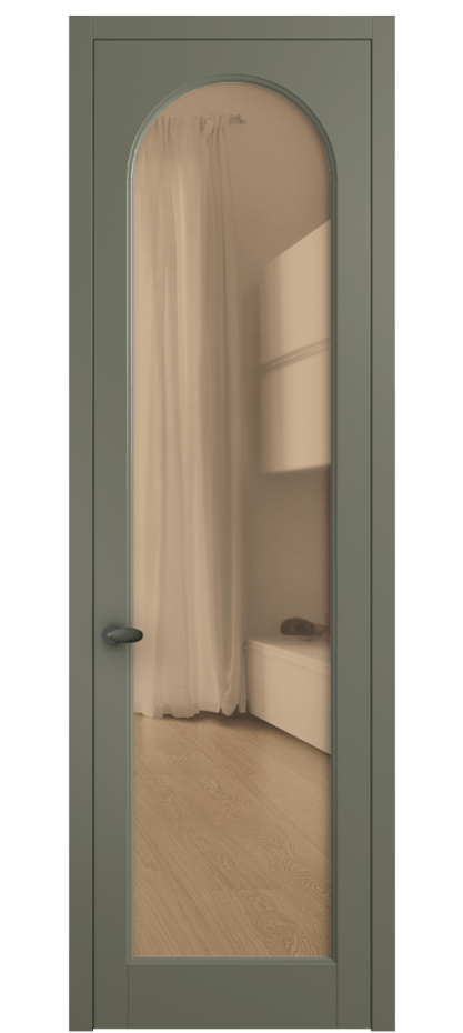 Межкомнатная дверь Palazzo 6804 Матовый оливковый тёмный Прозрачное оранжевое стекло, триплекс Цена 5200 Br | Volhovec