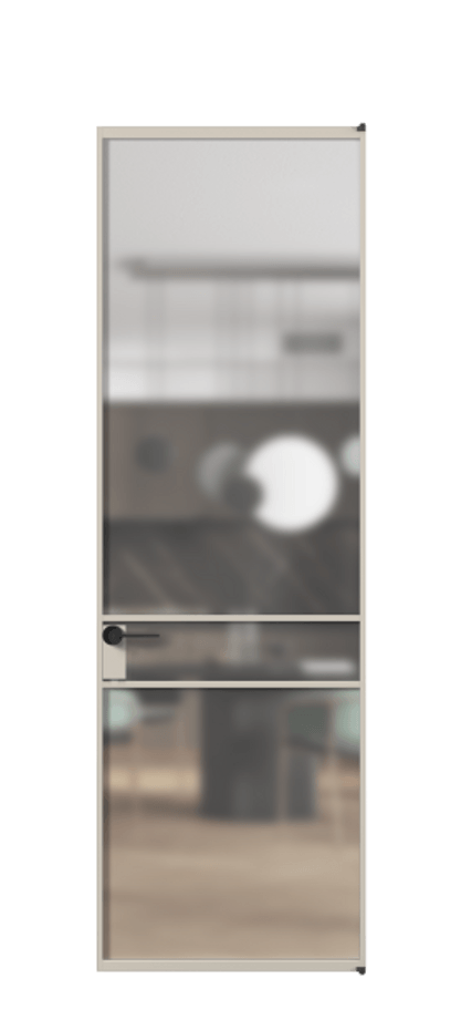 Алюминиевая дверь АЛПЛ040.02 Алюминий светло-бежевый Сатинированное стекло "Matelux Crystal Vision", калёное, матовое, каленое 6 мм Цена 8110  | Volhovec