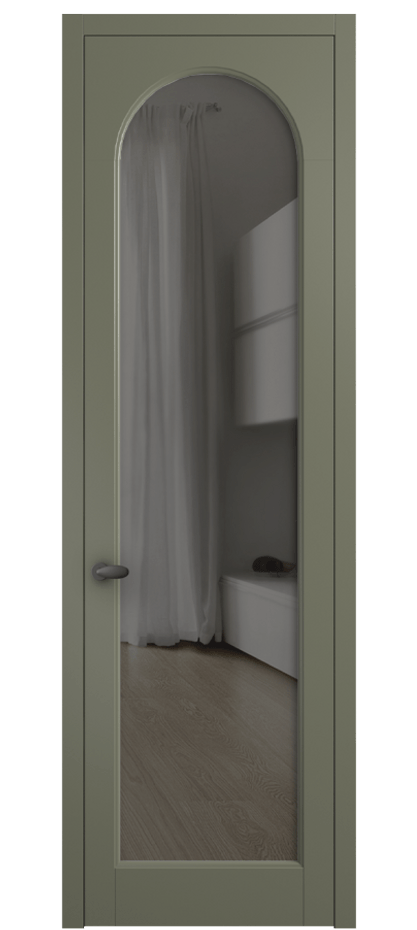Межкомнатная дверь Палаццо 6804 Матовый оливковый тёмный Прозрачное серое стекло, триплекс Цена 5200 Br | Volhovec