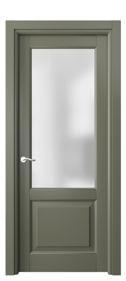Межкомнатная дверь Лигнум 0740 Матовый оливковый тёмный Сатинированное стекло Цена 5080 Br | Volhovec