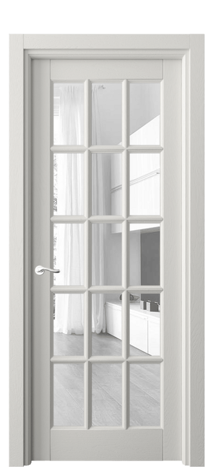 Межкомнатная дверь Лигнум 0708 Дуб серая эмаль Прозрачное стекло Цена 8350 Br | Volhovec