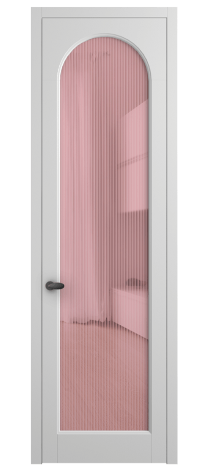 Межкомнатная дверь Палаццо 6804 Матовый белоснежный Рифлёное розовое стекло "Moru", триплекс Цена 5600 Br | Volhovec