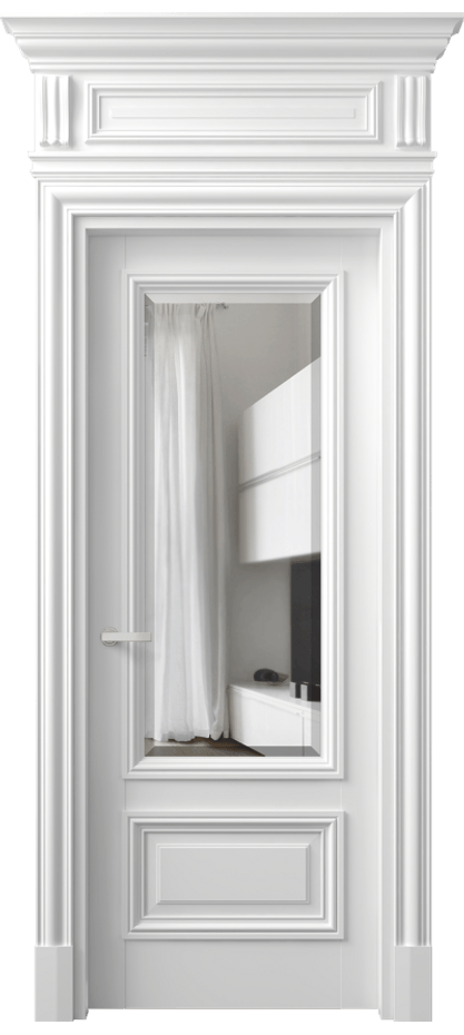 Межкомнатная дверь Антик 7306 Матовый белоснежный Прозрачное стекло с фацетом Цена 8680 Br | Volhovec