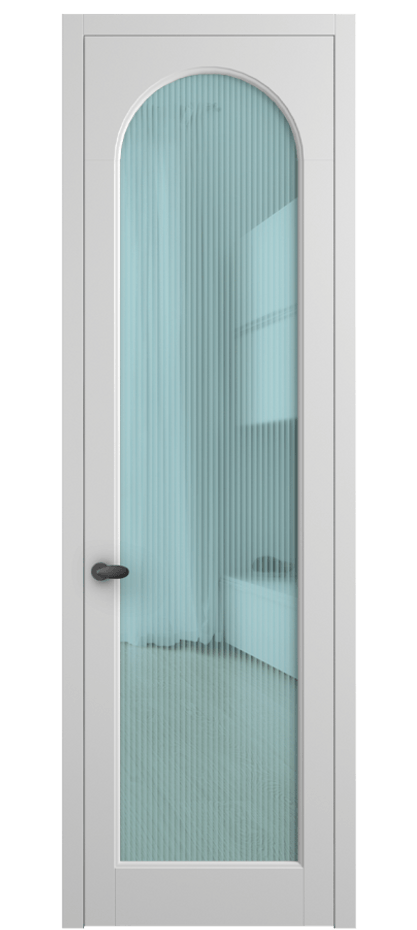 Межкомнатная дверь Палаццо 6804 Матовый белоснежный Рифлёное голубое стекло "Moru", триплекс Цена 5600 Br | Volhovec