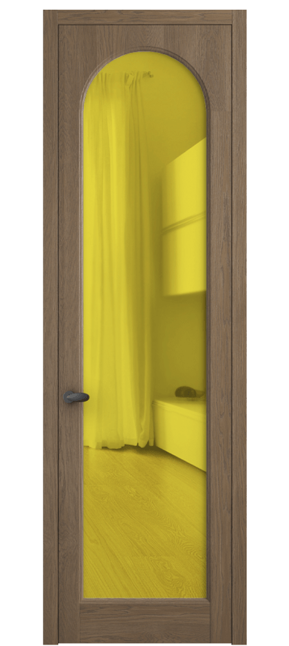 Межкомнатная дверь Palazzo 6804 Дуб джутовый матовый Прозрачное жёлтое стекло, триплекс Цена 7900 Br | Volhovec
