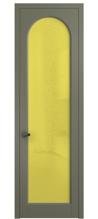 Межкомнатная дверь Палаццо 6804 Матовый оливковый тёмный Фактурное жёлтое стекло "Лёд", триплекс Цена 5500 Br | Volhovec