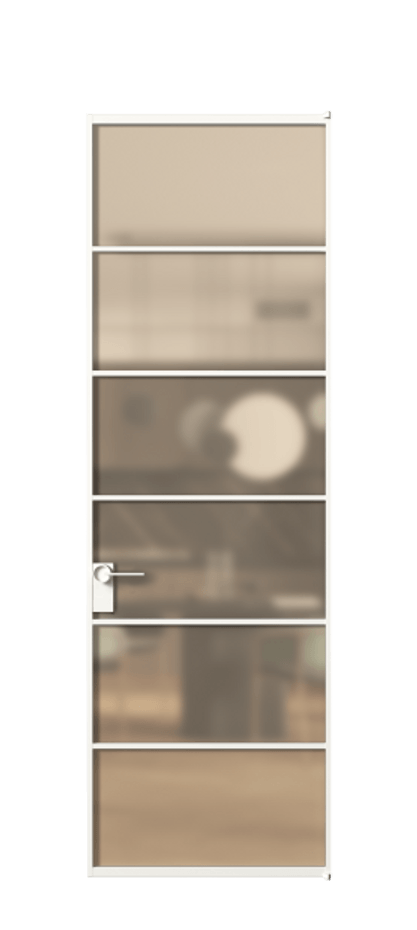 Алюминиевая дверь АЛПЛ040.04 Алюминий Белый Сатинированное оранжевое стекло, триплекс Цена 7720  | Volhovec