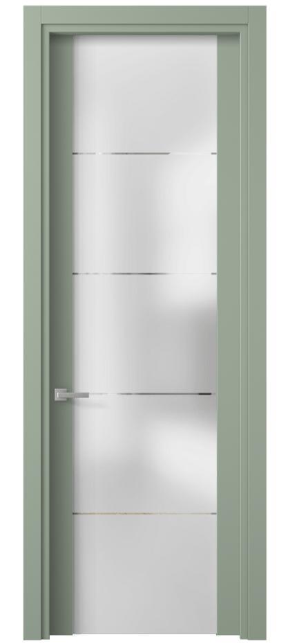 Межкомнатная дверь Planum 4114 ПЭТ светло-оливковый Сатинированное стекло с гравировкой «КВАДРО», триплекс 8 мм Цена 1520 Br | Volhovec