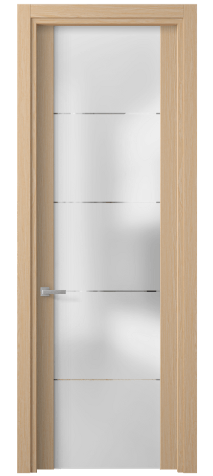 Межкомнатная дверь Planum 4114 Дуб молочный Сатинированное стекло с гравировкой «КВАДРО», триплекс Цена 3711 Br | Volhovec