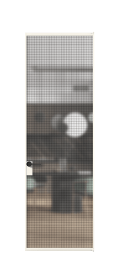 Алюминиевая дверь АЛПЛ040.01 Алюминий пудровый белый Декоративное стекло с сеткой "Mesh silver", триплекс Цена 6710  | Volhovec