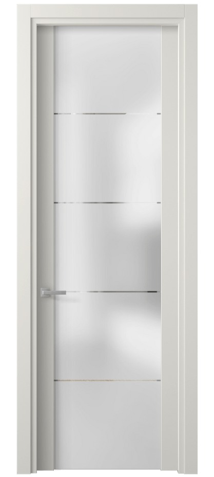 Межкомнатная дверь Планум 4114 ПЭТ белоснежный Сатинированное стекло с гравировкой «КВАДРО», триплекс Цена 1740 Br | Volhovec