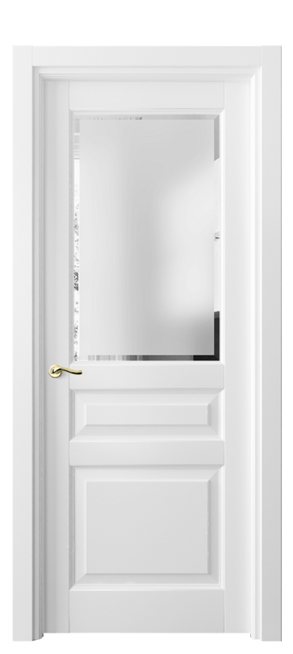 Межкомнатная дверь Лигнум 0710 Матовый белоснежный Сатинированное стекло с фацетом Цена 5530 Br | Volhovec