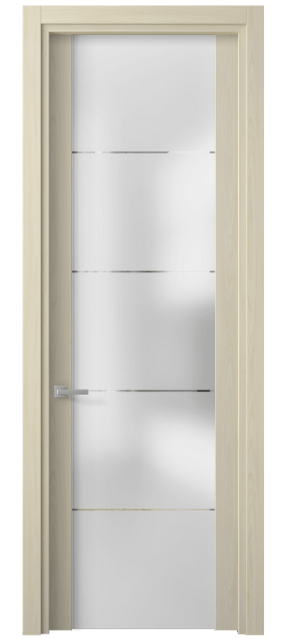 Межкомнатная дверь Planum 4114 Молочный ясень Сатинированное стекло с гравировкой «КВАДРО», триплекс Цена 1750 Br | Volhovec