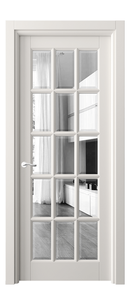 Межкомнатная дверь Lignum 0708 Бук пудровый белый Двустороннее зеркало с фацетом, триплекс, 8 мм Цена 5040 Br | Volhovec