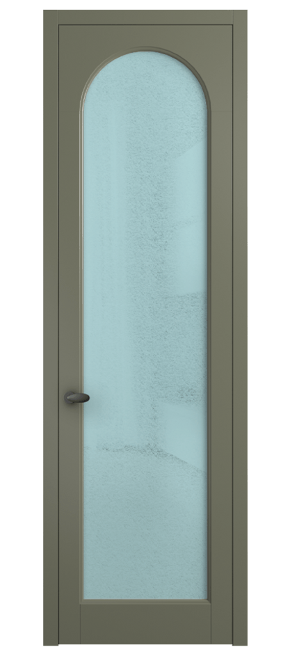 Межкомнатная дверь Палаццо 6804 Матовый оливковый тёмный Фактурное голубое стекло "Лёд", триплекс Цена 5500 Br | Volhovec