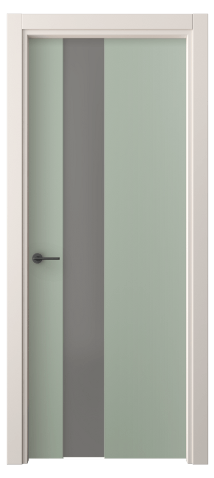Межкомнатная дверь Freedom 4224 ПЭТ светло-оливковый Сатинированное серое стекло, триплекс, 8 мм Цена 1900 Br | Volhovec
