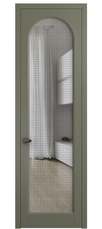 Межкомнатная дверь Palazzo 6804 Матовый оливковый тёмный Декоративное стекло с сеткой "Mesh silver", триплекс Цена 5600 Br | Volhovec