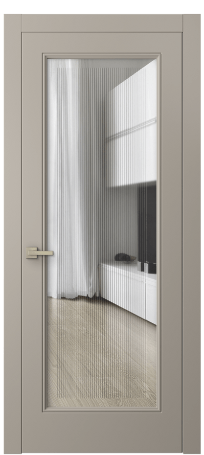 Межкомнатная дверь Линия 8300 Матовый бисквитный Прозрачное стекло с гравировкой "Каннелюры", триплекс Цена 4480 Br | Volhovec