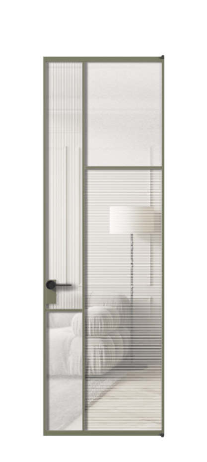 Межкомнатная дверь Mosaic АЛПЛ041.11 Алюминий оливковый тёмный Рифлёное стекло "Дюна", триплекс, 6 мм + Фактурное стекло "Лёд", триплекс Цена 9300 Br | Volhovec