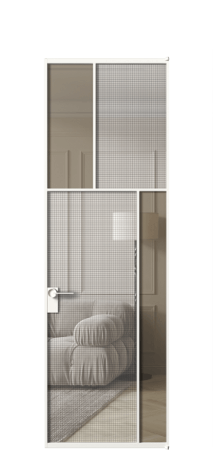 Межкомнатная дверь Mosaic АЛПЛ041.23 Алюминий Белый Mesh silver + Бронза прозрачное триплекс Цена 7800 #CURRENCY# | Volhovec