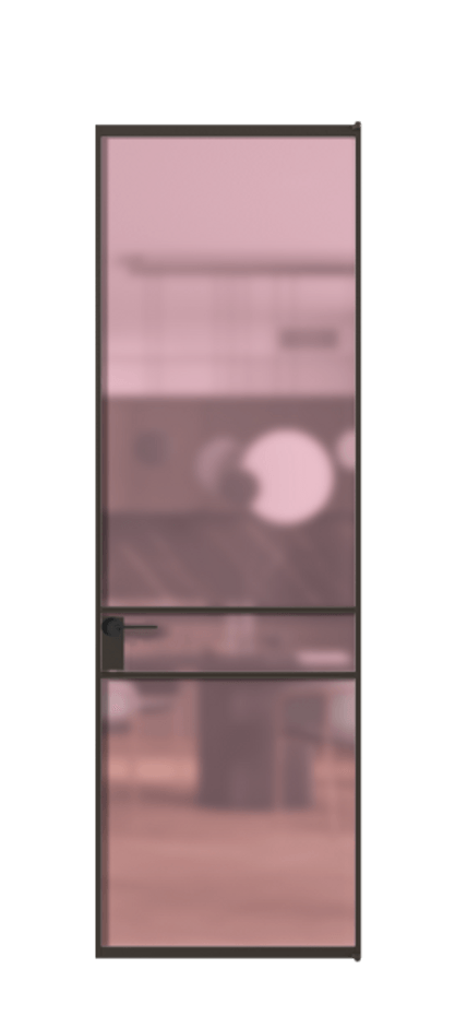 Алюминиевая дверь АЛПЛ040.02 Алюминий антрацит Сатинированное розовое стекло, триплекс Цена 6630  | Volhovec