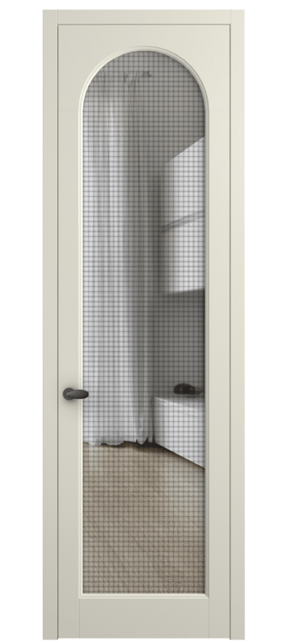 Межкомнатная дверь Palazzo 6804 Матовый молочно-белый Декоративное стекло с сеткой "Mesh silver", триплекс Цена 5600 Br | Volhovec