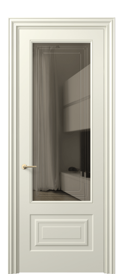 Межкомнатная дверь Маскот 8442 Матовый молочно-белый Прозрачное бронзовое стекло с гравировкой "Грани", триплекс Цена 3570 Br | Volhovec