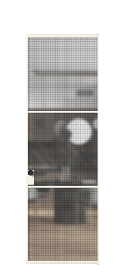 Алюминиевая дверь АЛПЛ040.03 Алюминий пудровый белый Декоративное стекло с сеткой "Mesh silver", триплекс Цена 6970  | Volhovec