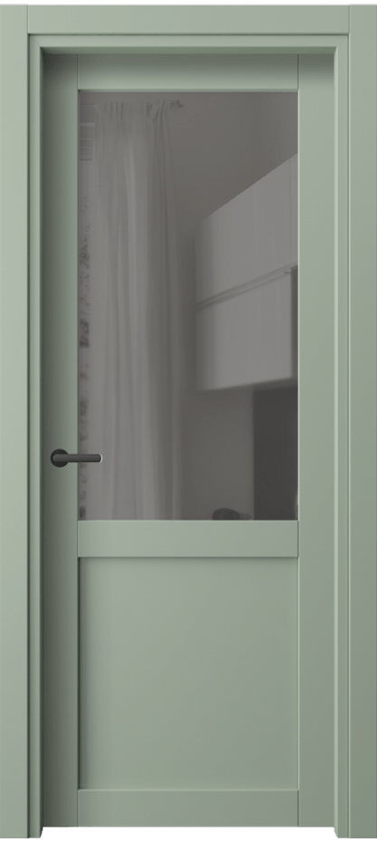 Межкомнатная дверь Нео 2122 ПЭТ светло-оливковый Прозрачное серое стекло, триплекс Цена 610 Br | Volhovec