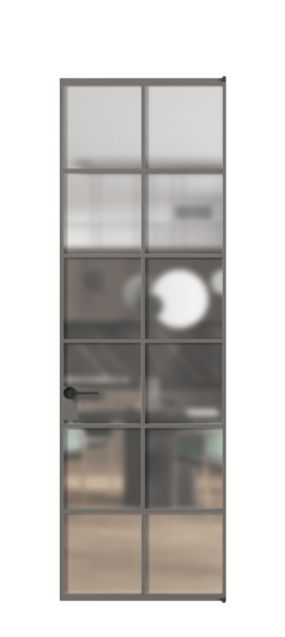 Алюминиевая дверь АЛПЛ040.05 Алюминий классический серый Сатинированное стекло "Matelux Crystal Vision", калёное, матовое, каленое 6 мм Цена 8420  | Volhovec