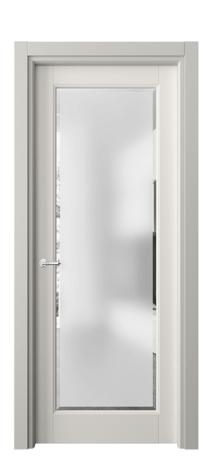 Межкомнатная дверь Toscana Elegante 6300 Бук пудровый белый Сатинированное стекло с фацетом Цена 3900 Br | Volhovec