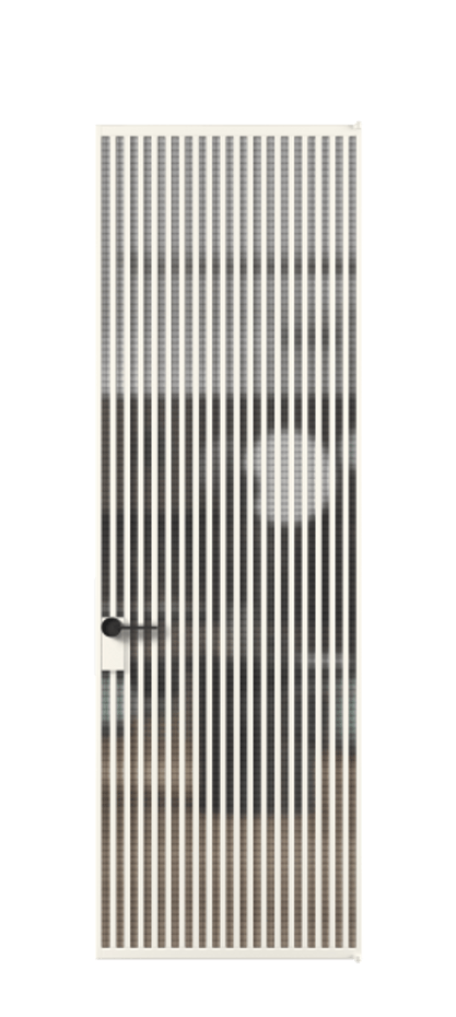 Алюминиевая дверь АЛПЛ040.06 Алюминий пудровый белый Декоративное стекло с сеткой "Mesh silver", триплекс Цена 10690  | Volhovec