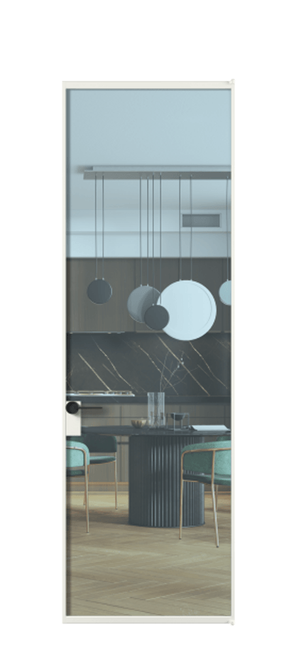 Алюминиевая дверь АЛПЛ040.01 Алюминий светло-серый Прозрачное голубое стекло, триплекс Цена 6370  | Volhovec